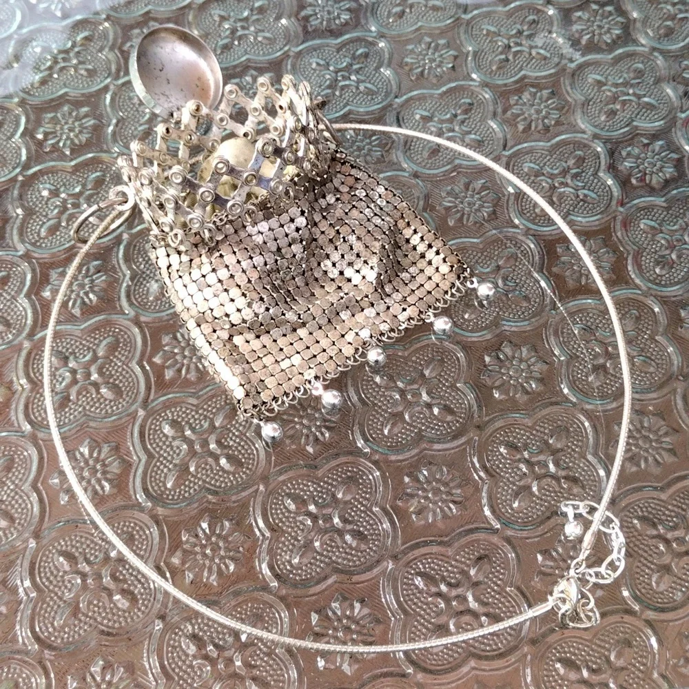 c1930s Whiting & Davis Silver Tone Mesh Gate Top Beggars Purse Bag + - Picture 3 of 8